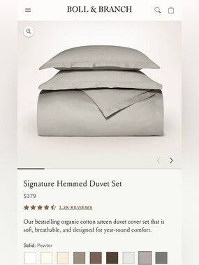 Boll & Branch: Signature Hemmed Duvet Cover Set - Pewter